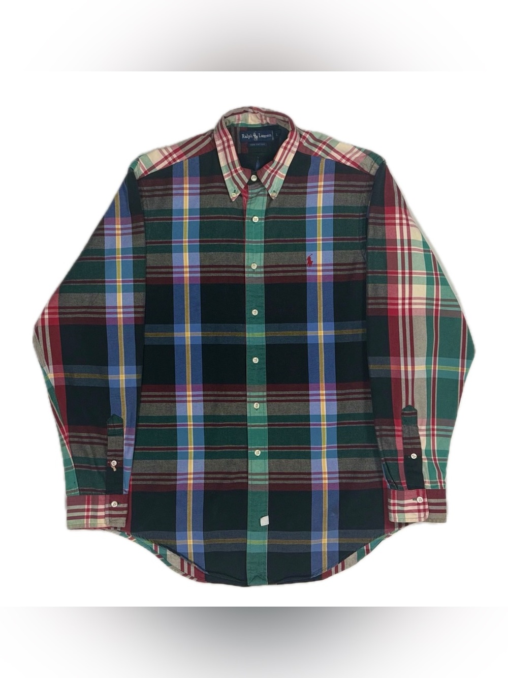 Vtg Polo Ralph Lauren red green multicolor plaid button down shirt mens large